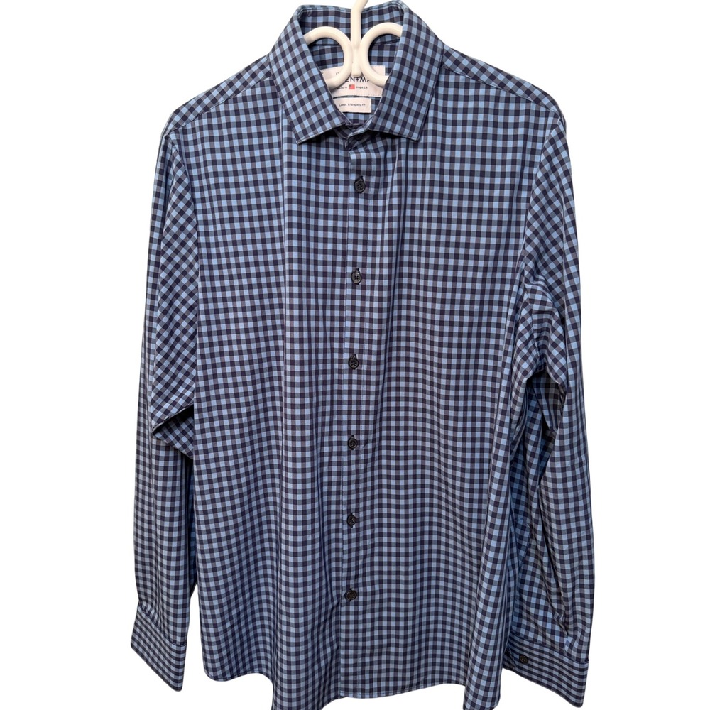 Mizzen+Main Leeward Blue Gingham Performance Dress Shirt Mens Large Standard Fit